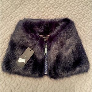 TED BAKER ZIP HIGH NECK FAUX FUR NECK COLLAR